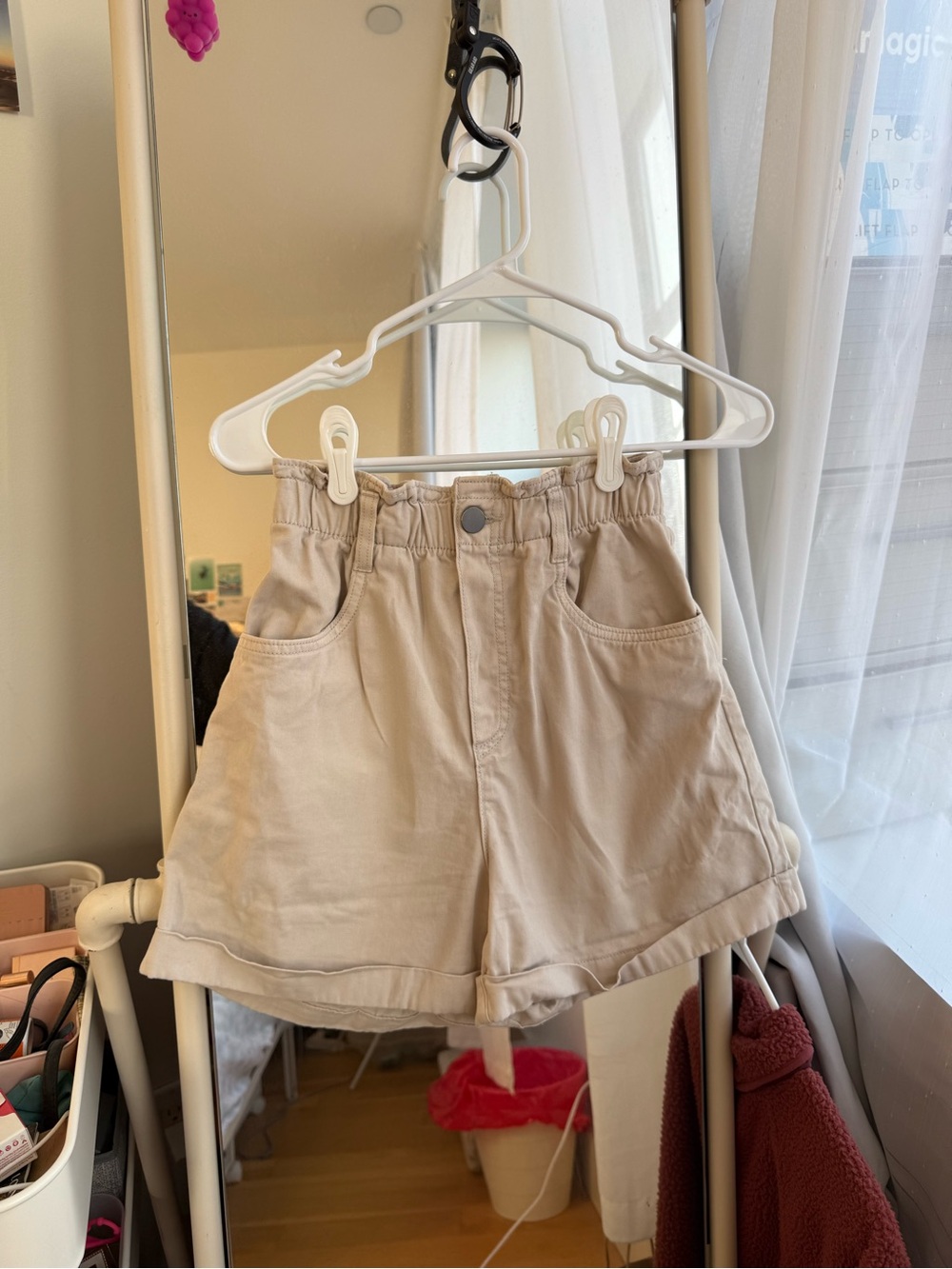 Beige Paperbag Shorts